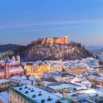 Panorama over Ljubljana om vinteren. Slovenia, Europa.